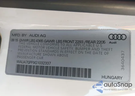 2016 Audi A3 1.8T Premium from USA, damaged, VIN WAUA7GFF9G1032337